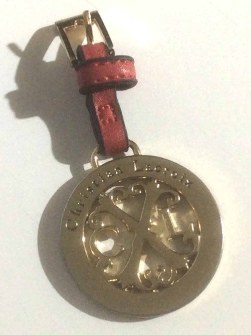 Christian Lacroix Logo Red Gold Leather Purse Charm *MISSING CONNECTING STRAP